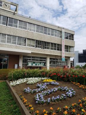 50周年をお祝いする松戸市役所の花壇