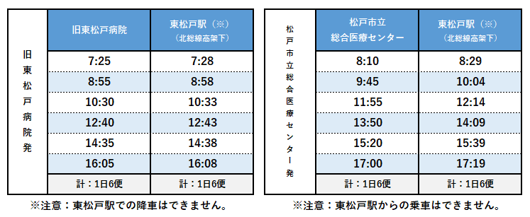 シャトルバス時刻表