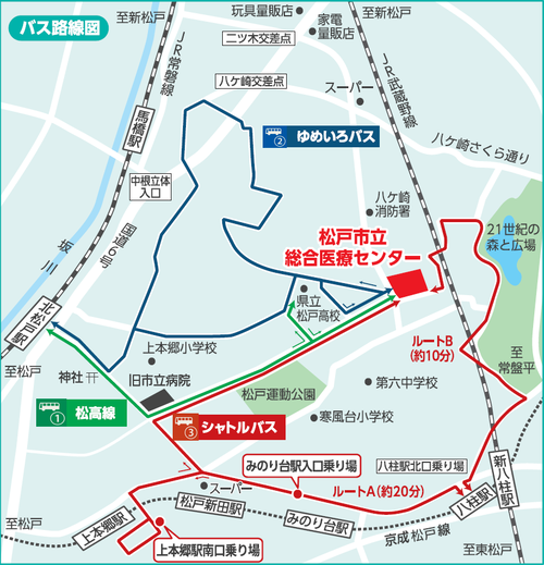 シャトルバスのルート地図