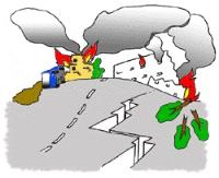 住宅地での災害の様子のイラスト
