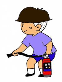 消化器をもっている子どものイラスト