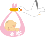こうのとりが赤ちゃんを運ぶイラスト