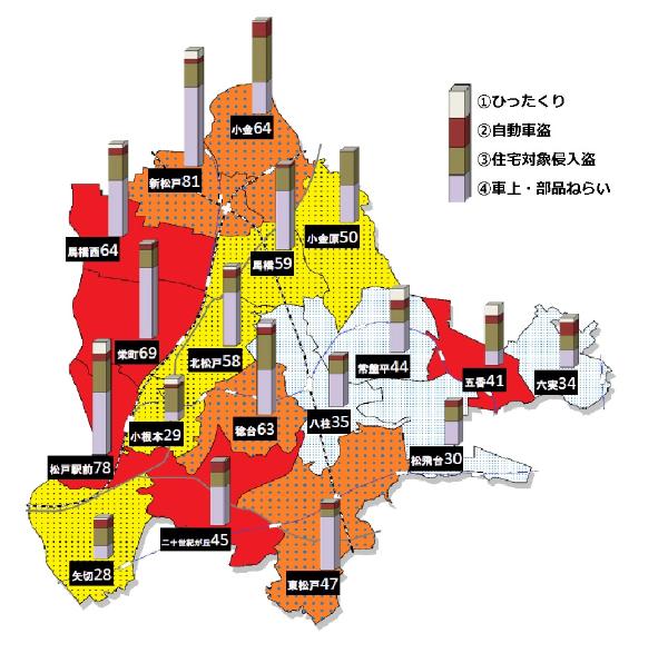 平成28年1月から12月までの松戸市犯罪発生マップ