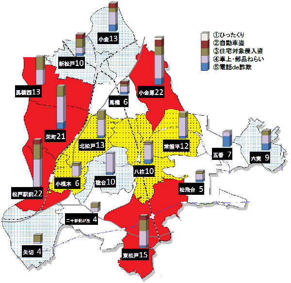 平成30年1月から3月までの松戸市犯罪発生マップ
