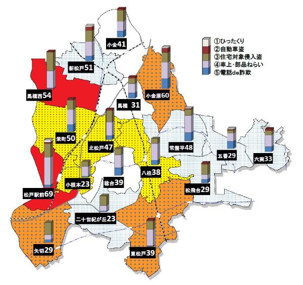平成30年1月から12月までの松戸市犯罪発生マップ