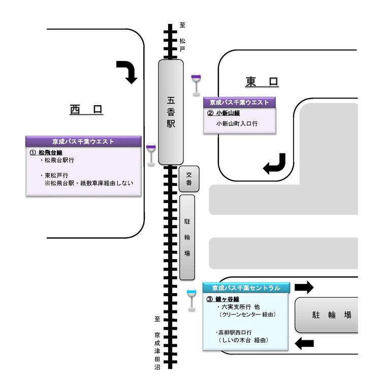 五香駅西口・東口周辺案内図
