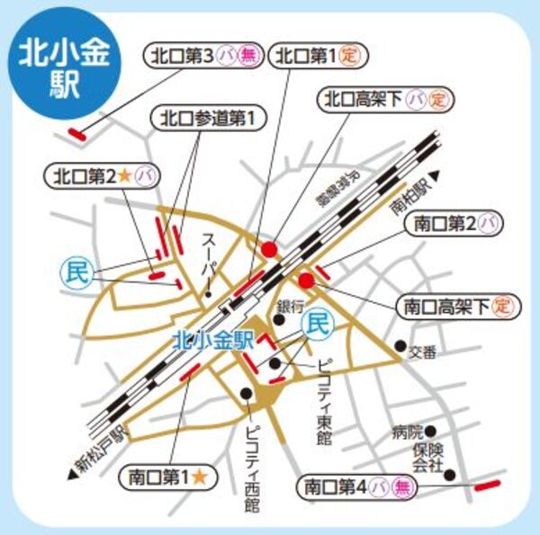 放置禁止区域の案内図。北小金駅