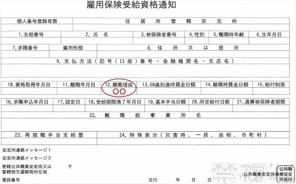 雇用保険資格通知の見本