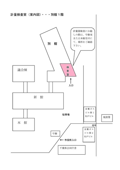 計量検査室は松戸市役所の別館1階にあります
