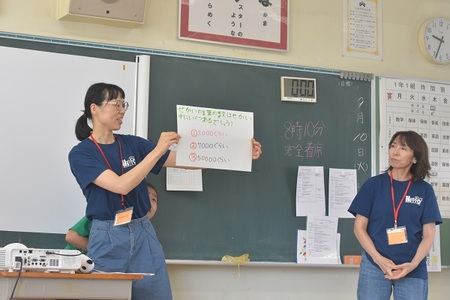 世界の言語クイズをする様子