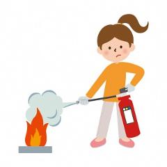 消火器で火を消す女性のイラスト