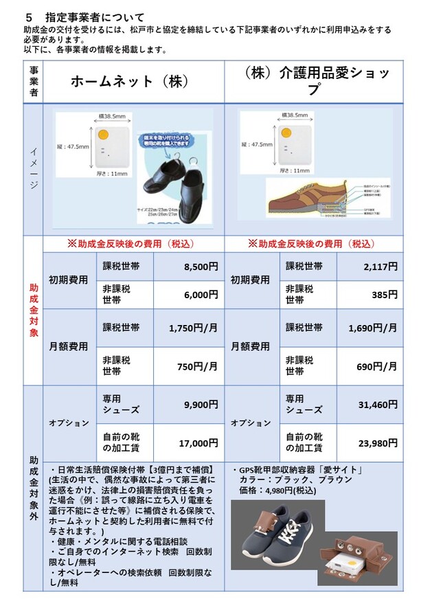 松戸市徘徊高齢者等探索サービス助成事業の概要（裏）