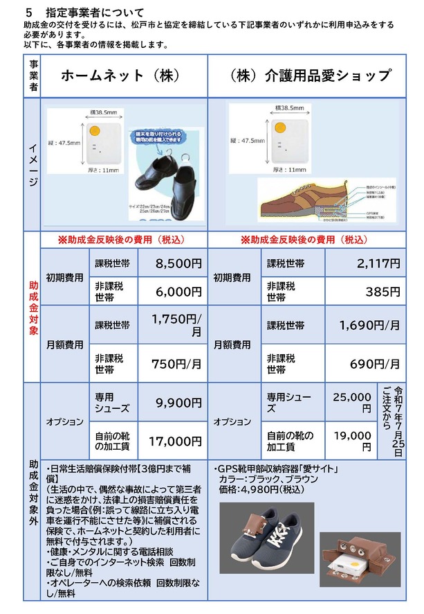 松戸市徘徊高齢者等探索サービス助成事業の概要（裏）