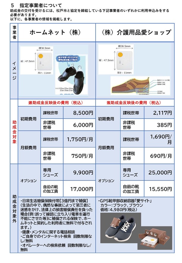 松戸市徘徊高齢者等探索サービス助成事業の概要（裏）