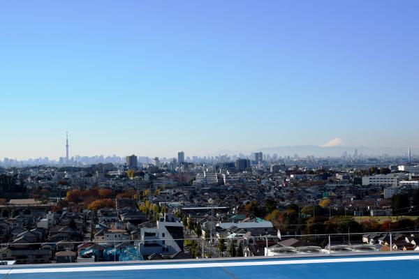 ヘリポートからの眺め・富士山とスカイツリー