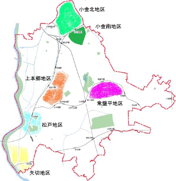 水とみどりと歴史の回廊マップ(矢切・松戸・常盤平・上本郷・小金北）