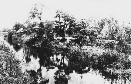 昭和初期の古ヶ崎・小僧弁天から見た雪の坂川写真