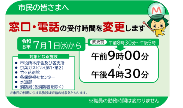 窓口・電話の受付時間を変更します