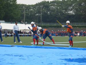 千葉県消防協会東葛飾支部消防操法大会松戸市小型ポンプ車演技の様子