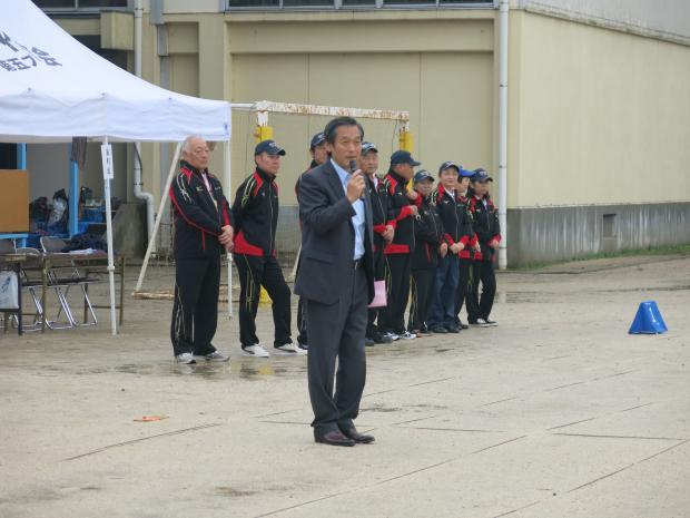 松戸市地域代表者常盤平地区会　平成30年度第2回グラウンド・ゴルフ大会市長挨拶の様子