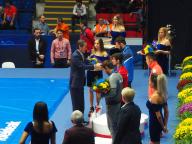 ルーマニアへの海外出張レスリング世界選手権表彰式の様子