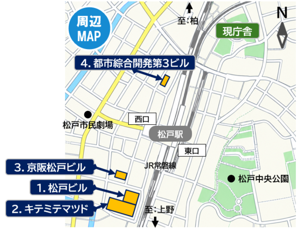 仮庁舎移転先マップ