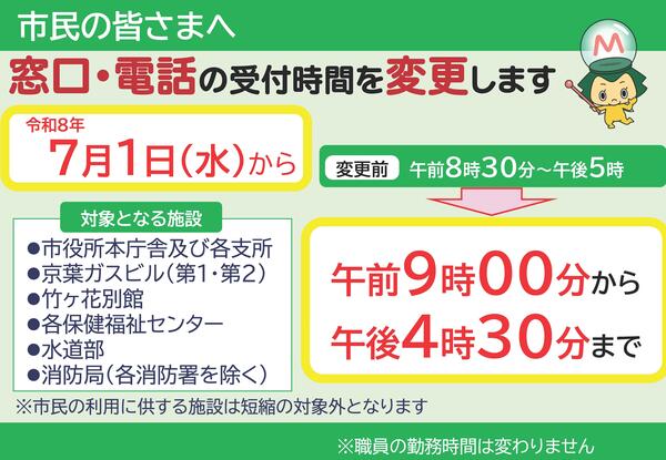 窓口電話受付時間短縮のご案内