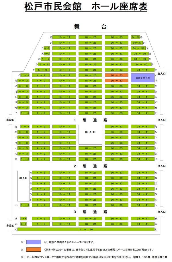 松戸市民会館ホールの座席表
