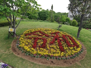 令和の文字が花で表された花壇の写真