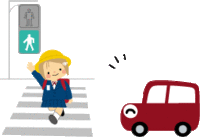 青信号で横断歩道を渡る女の子のイラスト