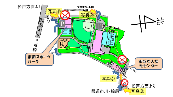 東部スポーツパークへの経路図