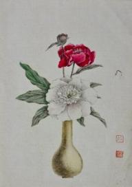 「紅白花卉図」　徳川慶喜画